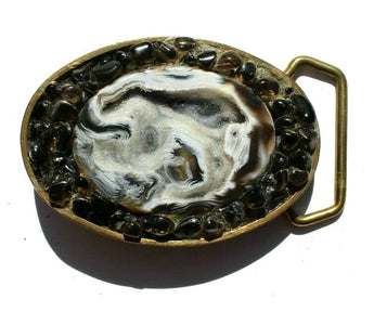 Vtg Western Cowboy Belt Buckle Jewelry (Agate Stone Geode Gemstone Crystal) #120