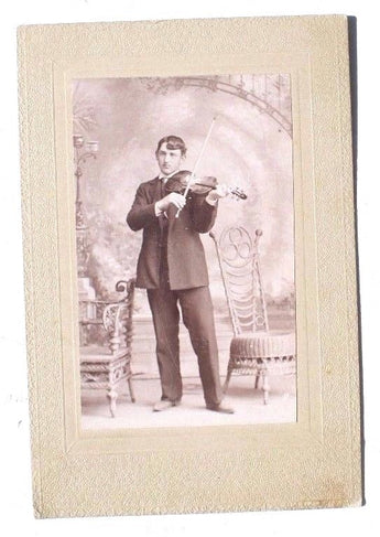Vintage Antique Black & White 1898 Husband Man Playing Violin Photo