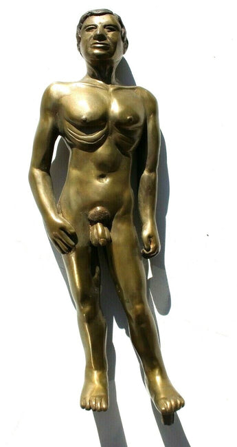 Vtg Art Nouveau Nude Male Man Solid Bronze Beefcake Sculpture Figurine Figure