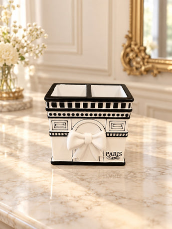 New Black & White Paris French Bathroom Polyresin Tooth Brush Holder Storage