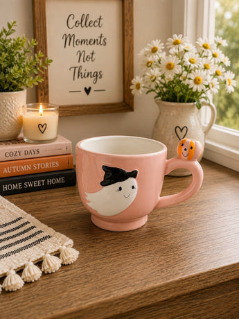 New Pink Flying Ghost W/ Pumpkin Handle Holiday Halloween Coffee Mug Gift