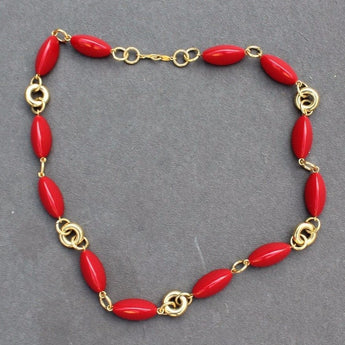 Vintage 1980's Preppy Retro Red And Gold Costume Jewelry Necklace