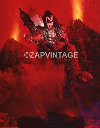 Vtg 1970s Gene Simmons Solo On Stage / Concert Tour Preforming Kiss Photo #2211