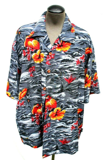 Vtg Hawaiian Moves Brand Men’s Retro Waves & Flowers Collar Button Up Shirt Lrg