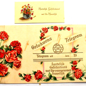 Vintage German PAPER Telegram Messenger Card W/ Flowers ROSES