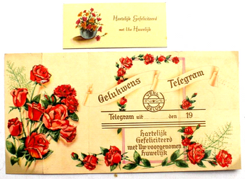 Vintage German PAPER Telegram Messenger Card W/ Flowers ROSES