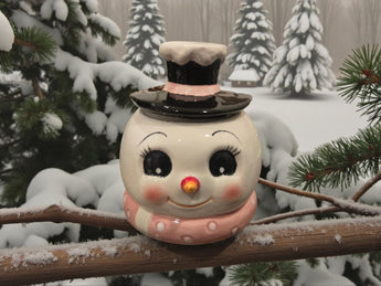 New Holiday Christmas Pink Frosty the Snowman Cookie Jar Kitchen Room Decor