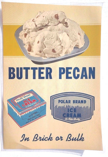 Vtg BUTTER PECAN Polar Brand Ice Cream Advertising Sign / Poster / Lithograph