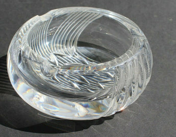 Vtg MCM Lead Crystal Cut Clear Glass Etched Cigarette Ashtray 5 1/2" VERY HEAVY