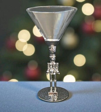 New Christmas Holiday Party Silver Stem Drummer Boy Martini Cocktail Glass Cup