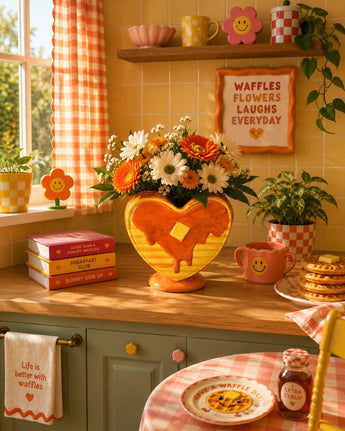 New Brown Heart Waffle Syrup Drip Decorative Breakfast Flower Vase Room Decor