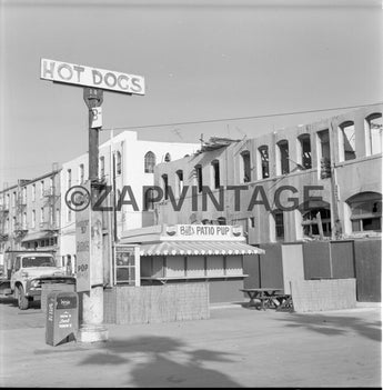 Vtg 1964 Venice Beach CA St. Clark Hotel Torn Down / Hot Dog Stand Photo #1975