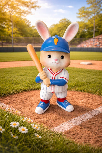 New Boy Nursery Baseball Player Easter Bunny Figurine Rabbit Statue Decor