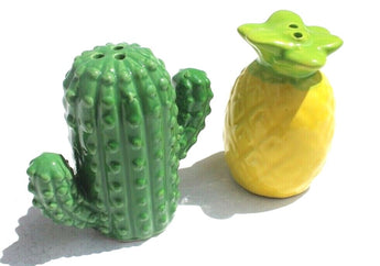 New Pineapple & Cactus Porcelain Salt & Pepper Shakers