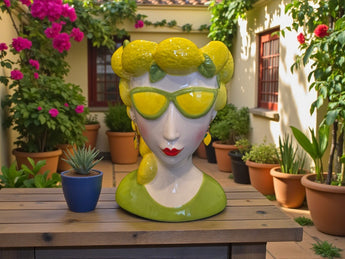 New Outdoor Indoor Funky Girl Face Head W/ Lemons Lemon Lady Planter Flower Pot