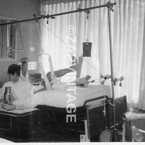 Vtg 1940's Young Boy In Hospital Broken Arm & Leg W/ Cast Photo #1569