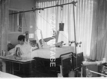 Vtg 1940's Young Boy In Hospital Broken Arm & Leg W/ Cast Photo #1569