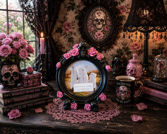 New Halloween Black Pink Round Skull W/ Roses Room Decor Photo Picture Frame 4x4