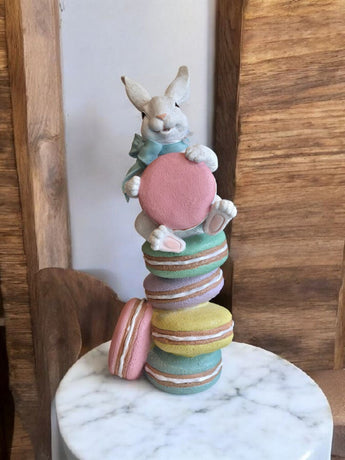 New SWEET TREATS Easter Bunny Sitting On Pastel Macaroons Figurine Holiday