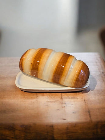 New Brown Ceramic Novelty Butter Dish Baguette Bread Shape Funny Gift