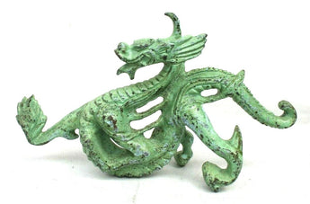 Vintage Cast Iron Green Dancing Dragon Chinese Asian Oriental Figurine Statue