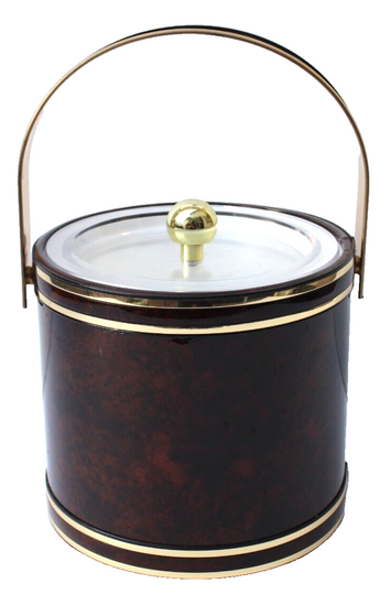 Vintage 1970s Tortoise Vinyl Brown Gold Georges Briard Retro MCM Ice Bucket