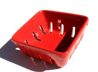Ceramic Berry Basket RED - Sur La Table - Blueberry Raspberry STORAGE Dish NOS
