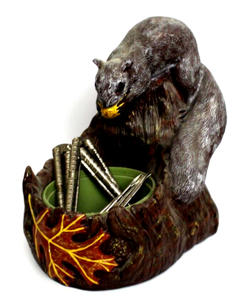 Vintage 1980 Squirrel Picking Nuts On Tree Nut Bowl w/ Nut Cracker Statue Figure