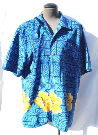 Vtg Mens Roundy Bay Brand Hawaiian Flowers Floral Shirt Short Beach Sleeve Lrg