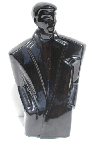 Vtg 1990s Abstract Black Retro Ceramic Modernist Sculpture Figure Man in Suit