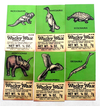 Lot Of 6 Vintage 1970's Dinosaur Glenn Confections Wacky Wax Gum Card
