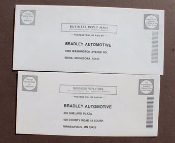 Vtg LOT 2 Company Printed Bradley GT Addressed Envelopes Advertising Brochure
