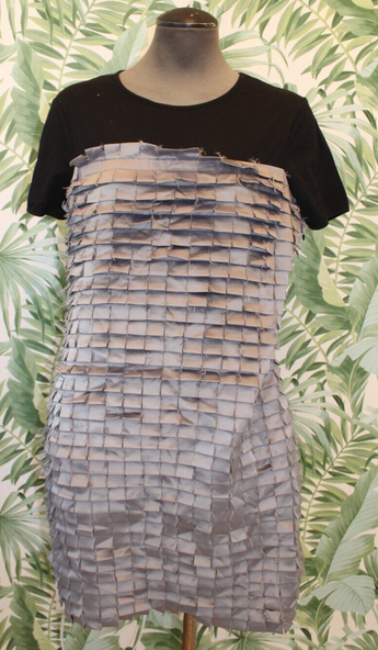 Women's Twelve Layers Silver Black Cocktail Casual Contemporary Dress Medium