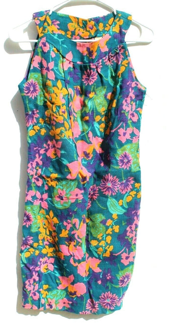 Vintage 1960s Retro Mod MCM Flower Psychedelic Sleeveless Needle Dress