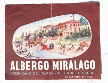 Vintage 1940-1950's ALBERGO MIRALAGO Hotel Paper Advertising DESENZANO DEL GARDA