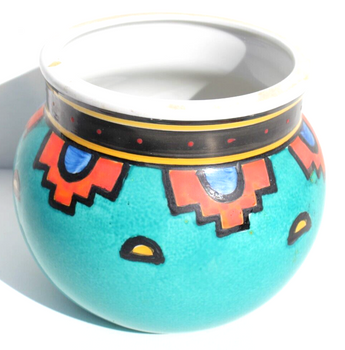 Ecco Terra China Art Pottery Southwest Design Aqua Porcelain Jardiniere Planter