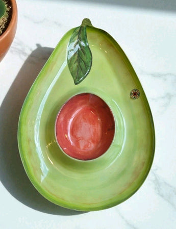 New Large Avacado Chips and Salsa Party BBQ Dips Dish Plate