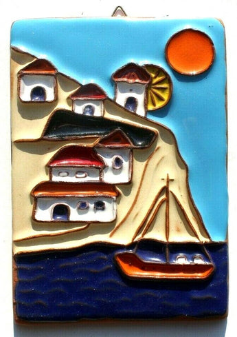 Vtg Hand Crafted Greek Dedallos Co Greece Decorative Hanging Tile 5 3/4 X 6 3/4