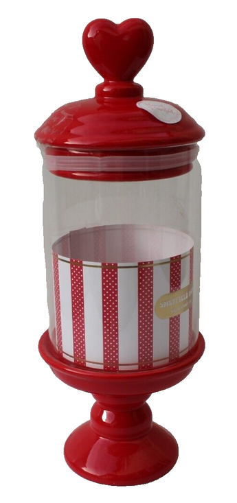 New Sheffield Home Glass Red Bow Holiday Christmas Candy Jar Room Decor