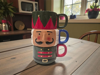 New GRN Solider Nutcracker Christmas 3 Stacking Coffee Tea Mug Cup W/ Handle