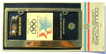 New Vtg Cal Custom Official License Plate Frame Brass 1984 Los Angeles Olympics