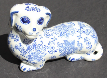 New Chinoiserie Dog Decor Ceramic Statue Delft Style Room Home Decor
