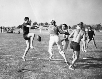 Vintage 1940s 1950s High School Football Team Players Practice Photo #464