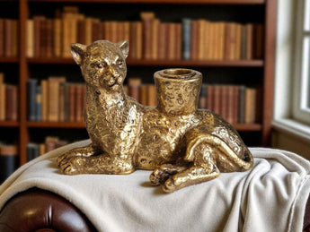 New Gold MCM Laying Animal Cheetah Candle Holder Victorian Style Room Decor