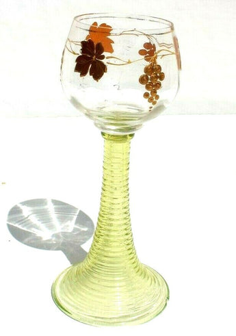 Vtg Antique Victorian Gold Leaf & Grapes Design Tall Wine Tasting Drinking Glass