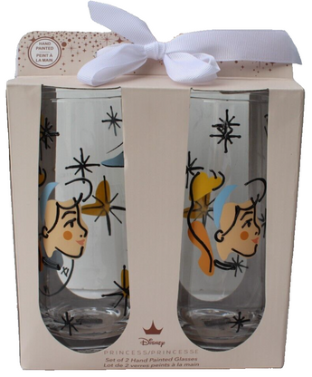 New Disney Princess Cinderella Hand Painted Vtg Retro MCM Wine Beverage Glasses