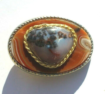 Vtg Hand Made South Western Belt Buckle (Agate Stone Geode Gemstone) #57