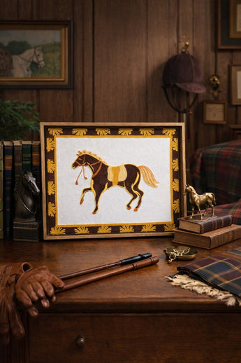 New BP Home Woven Embroidered Textile Wall Art Brown Vintage Western Horse