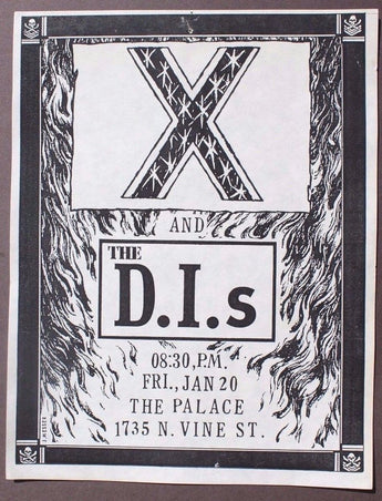 Vtg 1980's X & The D.I.s - The Palace On Vine St. Punk Rock Concert Flyer