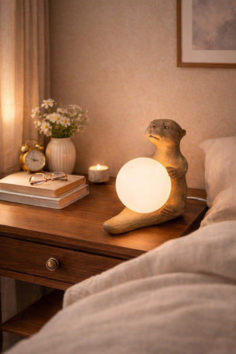 New Retro Gold Round Globe Sea Otter Animal Night Light Kid Bedside Lamp